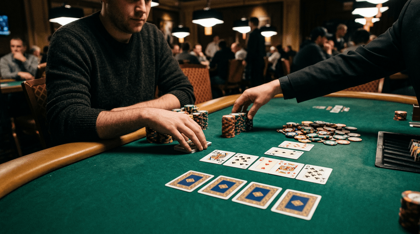 Exposed cards and a fixed betting line make one range look visibly capped.