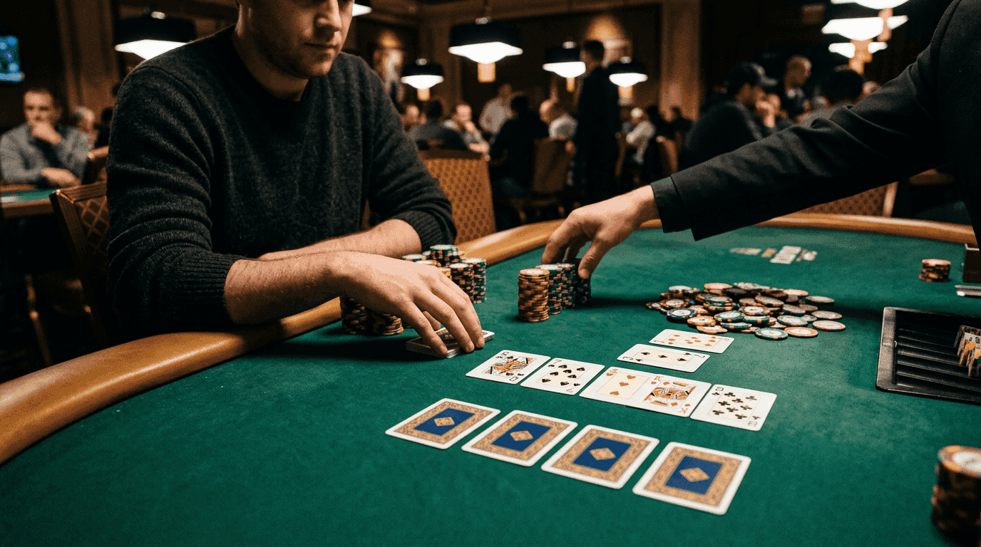 Exposed cards and a fixed betting line make one range look visibly capped.