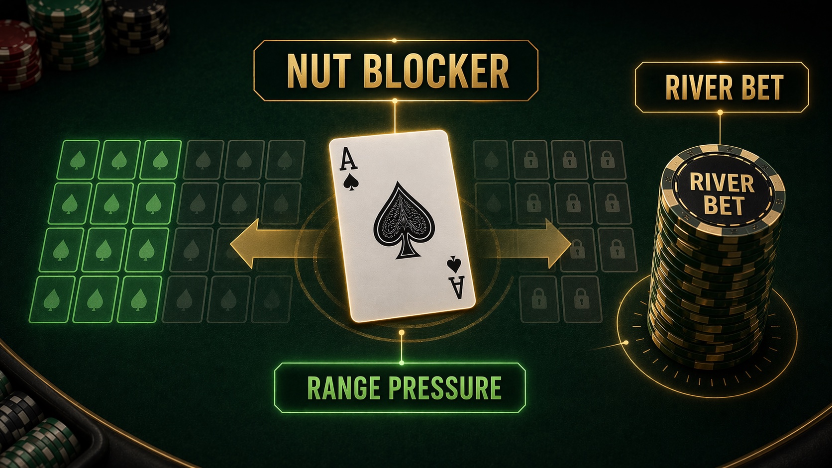 Nut blocker visual showing the ace of spades removing part of an opponent's river calling range.